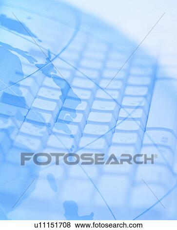 Stock Photo - Computer generated image of a globe over a keyboard. Fotosearch