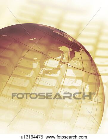 Stock Photography - Computer generated image of a globe over a keyboard. Fotosearch