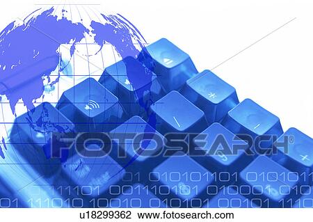 Stock Image - Computer keypad and a globe. Fotosearch