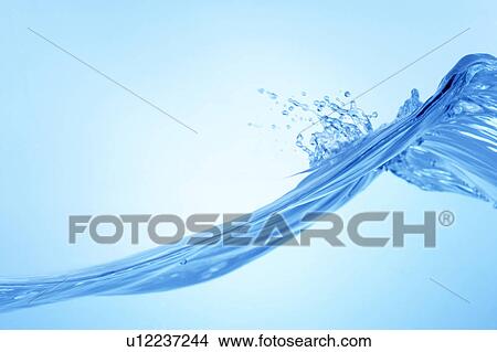 Picture - Cross section of water, close up, blue background. Fotosearch