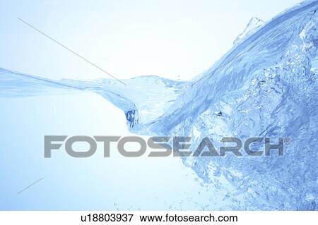 Stock Photo - Cross section of water, close up, blue background. Fotosearch