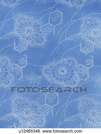 Stock Photograph - Dyed blue cloth with floral pattern. Fotosearch