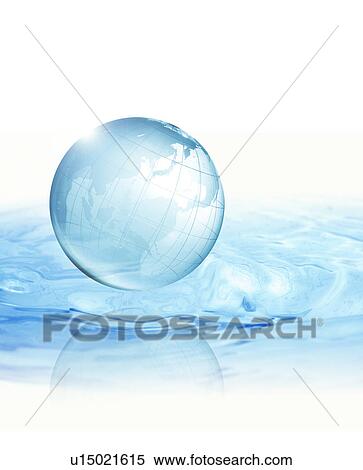 Stock Photography - Earth floating on blue water. Fotosearch