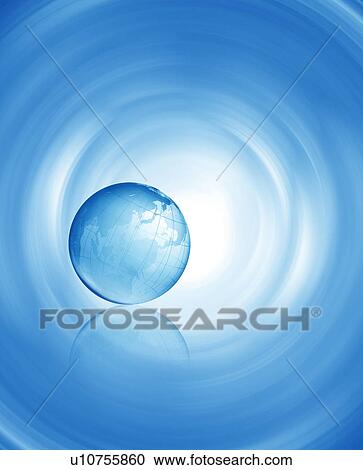 Stock Image - Earth surrounded by circles of blue light. Fotosearch