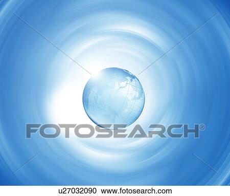 Stock Image - Earth surrounded by circles of blue light. Fotosearch