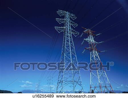 Stock Photo - Electricity pylons, Tochigi Prefecture, Japan. Fotosearch