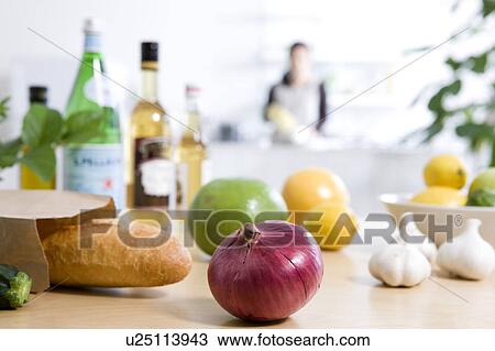 Stock Image - Food and drinks on table. Fotosearch