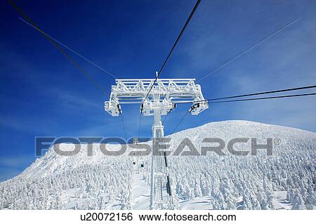Stock Photograph - Frost on ski lift, Yamagata Prefecture, Japan. Fotosearch