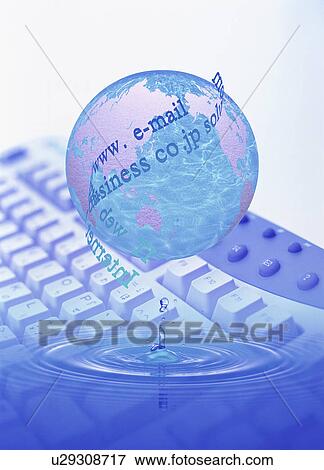 Stock Photo - Globe, Computer keyboard and rippled water. Fotosearch