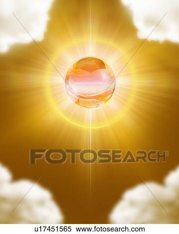 Stock Photography - Glowing orange sphere and clouds. Fotosearch