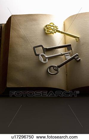 Gold and silver keys on antique book View Large Photo Image Stock Image - Gold and silver keys on antique book. Fotosearch