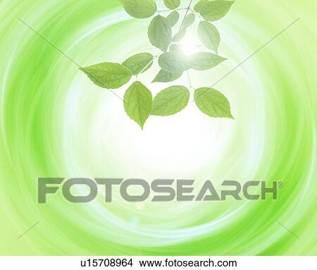 Picture - Green leaves and swirling green light. Fotosearch