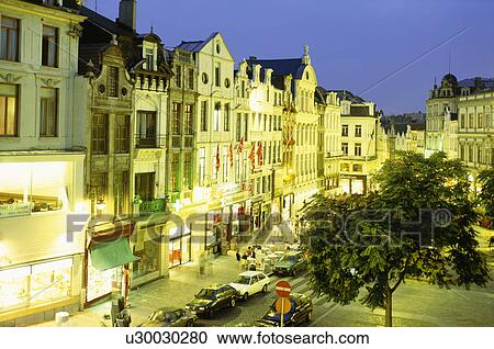 Stock Image - Grote markt in Brussels, Belgium at night. Fotosearch