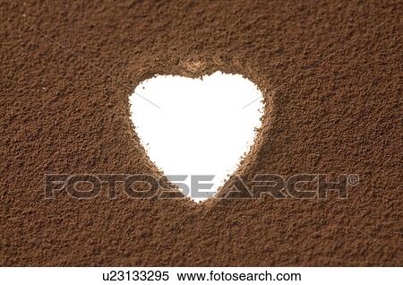 Heart shaped space in cocoa powder View Large Photo Image Stock Photography - Heart shaped space in cocoa powder. Fotosearch