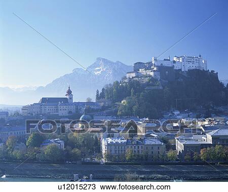 Stock Image - Hohensalzburg Castle and the town of Salzburg, Austria. Fotosearch