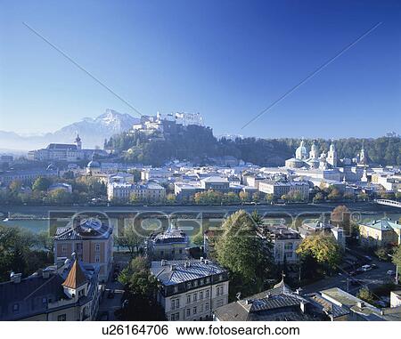 Stock Photograph - Hohensalzburg Castle and the town of Salzburg, Austria. Fotosearch