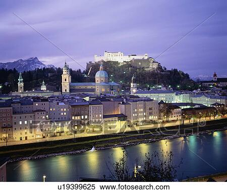 Hohensalzburg Castle at dusk, Salzburg, Austria View Large Photo Image Stock Photography - Hohensalzburg Castle at dusk, Salzburg, Austria. Fotosearch
