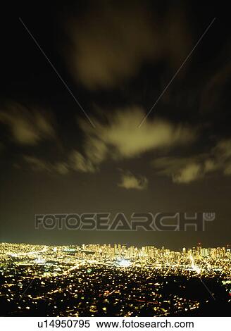 Stock Photography - Honolulu at night, Hawaii, USA. Fotosearch