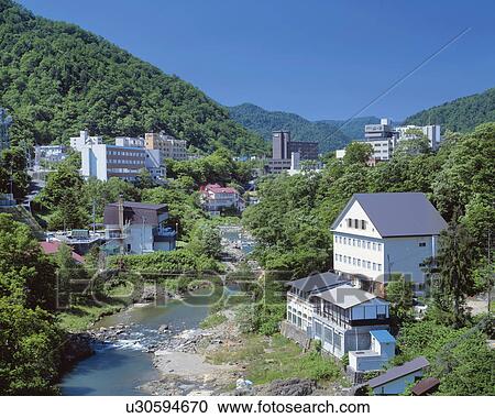 Stock Image - Hot spring resort, Sapporo, Hokkaido, Japan. Fotosearch