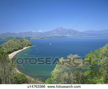 Stock Photograph - Inawashiro lake, Bandai-san, Inawashiro-machi, Fukushima Prefecture, Japan. Fotosearch