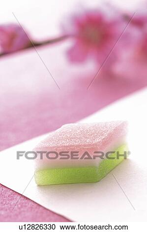 Stock Image - Japanese diamond-shaped sweet rice cake. Fotosearch