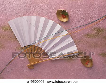 Japanese fan and painted clam shells View Large Photo Image Stock Image - Japanese fan and painted clam shells. Fotosearch