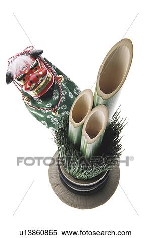 Stock Photography - Kadomatsu and dancing lion doll. Fotosearch