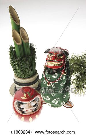 Kadomatsu, dancing lion doll and daruma doll View Large Photo Image Stock Photo - Kadomatsu, dancing lion doll and daruma doll. Fotosearch