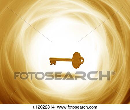 Picture - Key surrounded by swirling light. Fotosearch