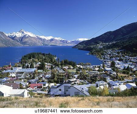 Stock Image - Lake Wakatipu, Queenstown, South Island, New Zealand. Fotosearch