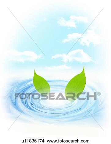 Picture - Leaves floating on rippling water. Fotosearch