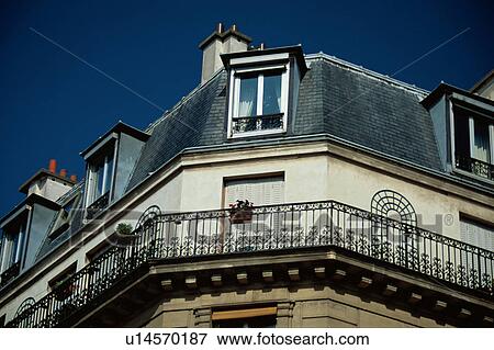 Stock Photo - Loft of a building and balcony, Paris, France. Fotosearch
