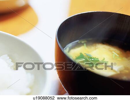 Miso soup and rice in bowls View Large Photo Image Stock Image - Miso soup and rice in bowls. Fotosearch