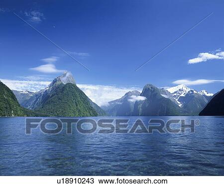 Stock Image - Mitre Peak, Milford Sound, New Zealand. Fotosearch