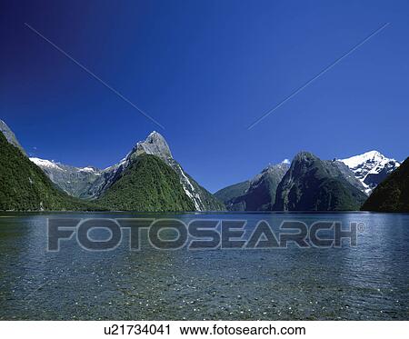 Stock Image - Mitre Peak, Milford Sound, New Zealand. Fotosearch
