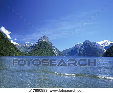 Stock Photo - Mitre Peak, Milford Sound, New Zealand. Fotosearch