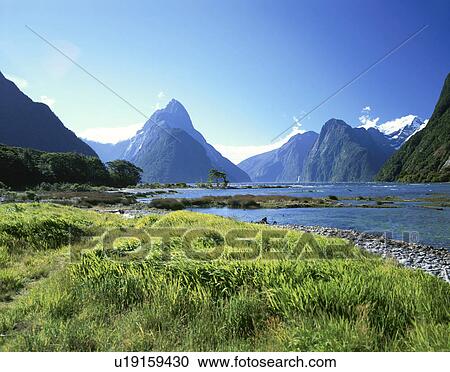 Stock Image - Mitre Peak, South Island, New Zealand. Fotosearch