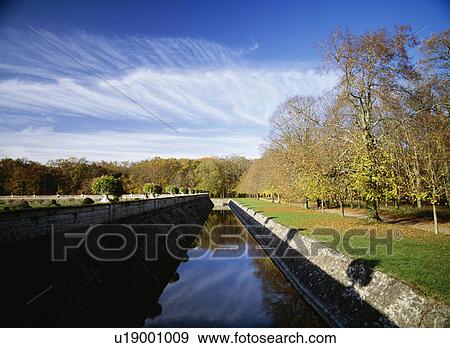 Stock Photo - Moat at Chenonceaux castle, Loire Valley, France. Fotosearch