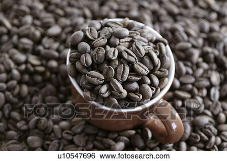 Stock Photograph - Mocha beans and a coffee cup. Fotosearch