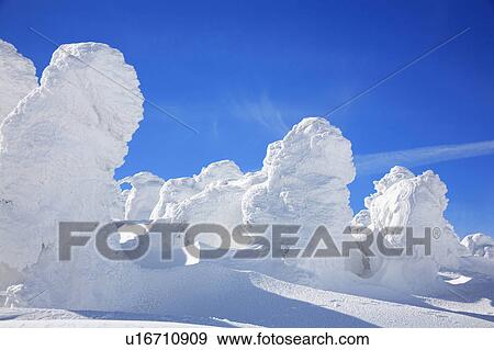 Stock Photo - Mounds of snow, Yamagata Prefecture, Japan. Fotosearch