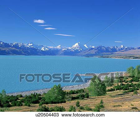 Mount Cook and a Lake Pukaki. New Zealand View Large Photo Image Stock Image - Mount Cook and a Lake Pukaki. New Zealand. Fotosearch
