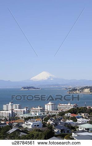 Stock Image - Mt. Fuji seen from Enoshima Island, Zushi, Kanagawa Prefecture, Japan. Fotosearch