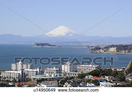 Stock Photo - Mt. Fuji seen from Enoshima Island, Zushi, Kanagawa Prefecture, Japan. Fotosearch