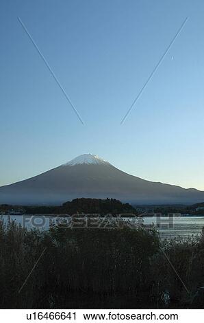Stock Image - Mt Fuji with snow, Kawaguchiko-machi, Yamanashi Prefecture, Japan. Fotosearch