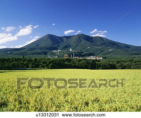 Stock Image - Nasu mountain range and Nasu Highland Park. Tochigi Prefecture, Japan. Fotosearch
