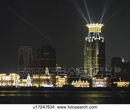 Picture - Nighttime Shanghai cityscape, China. Fotosearch