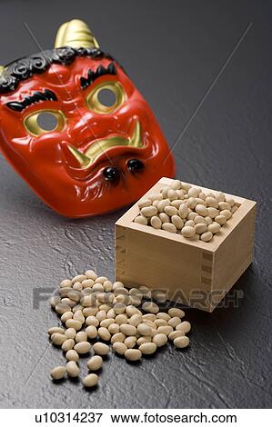 Oni mask and bamboo box of roasted soybeans for Setsubun View Large Photo Image Stock Photo - Oni mask and bamboo box of roasted soybeans for Setsubun. Fotosearch