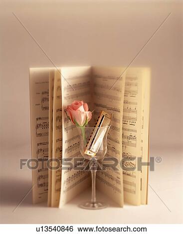 Open musical score and a rose and harmonica in a glass View Large Photo Image Stock Photograph - Open musical score and a rose and harmonica in a glass. Fotosearch