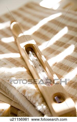 Organic cotton towels and a thermometer View Large Photo Image Stock Image - Organic cotton towels and a thermometer. Fotosearch