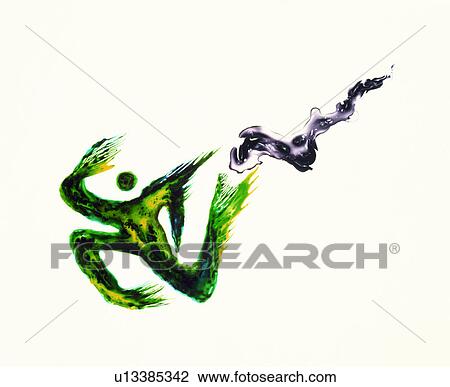 Stock Image - Painting of a person being chased by a dark cloud. Fotosearch